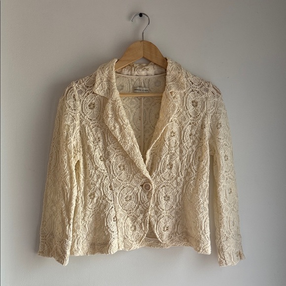 Adrienne Vittadini Cream Lace Blazer Jacket | Elegant Lace Dressy Small - Picture 1 of 11